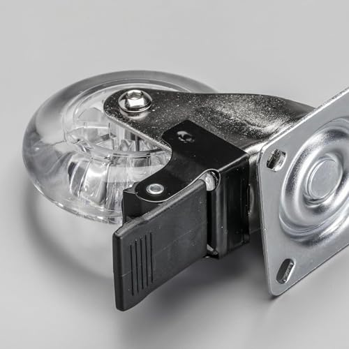 GTV - Möbelrollen BRAZIL, Lenkrollen, 4 Stück set Rollen für Möbel: 2x Rollen mit Bremse, 2x ohne Bremse, aus Stahl und Gummi, +16 konische Schrauben 4x17, Durchmesser: 50 mm, Farbe: Transparent