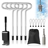 Ice Anchor Drill Adapter Kit, 13Pcs Ice Fishing Anchors Tool for Shelter Tent Shanty, with Reducing Sleeve, Bungee Cord Balls & Carry Bag for Easy Setup