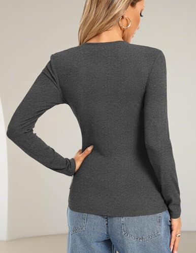 Image of Kate Kasin Fall Women Fitted Long Sleeve Shirt, Ribbed Knit Crewneck Top