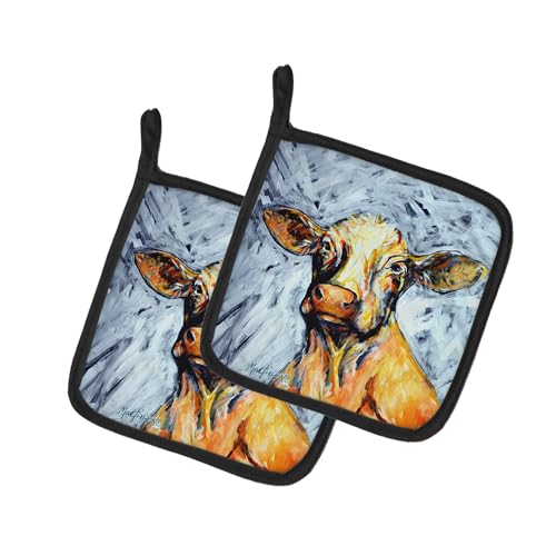 Caroline's Treasures Moo Cow Pair of Pot Holders Kitchen Heat Resistant Pot Holders Sets Oven Hot Pads for Cooking Baking BBQ, 7 1/2 x 7 1/2