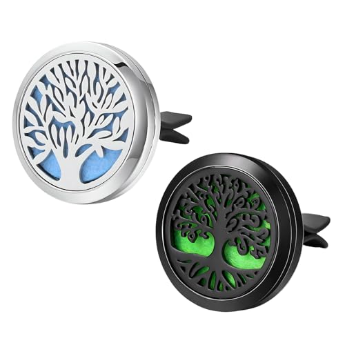 Image of KVAEY 2PCS 30mm Car Diffuser Vent Clips, Tree of Life Aromatherapy Essential Oil Diffuser Locket with 12 Felt Pads, Stainless Steel Car Diffuser Locket Air Freshener (Style1)