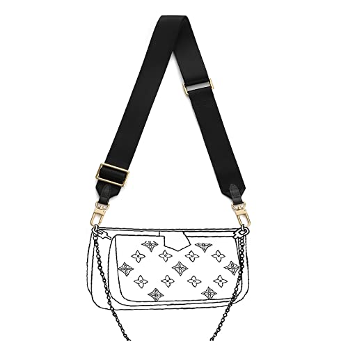 Image of Multi Pochette Accessories Replacement Strap Adjustable Crossbody Wide Cavas Luggage Strap for Shoulder Bags Multi Purpose Strap (Black with Black Leather)