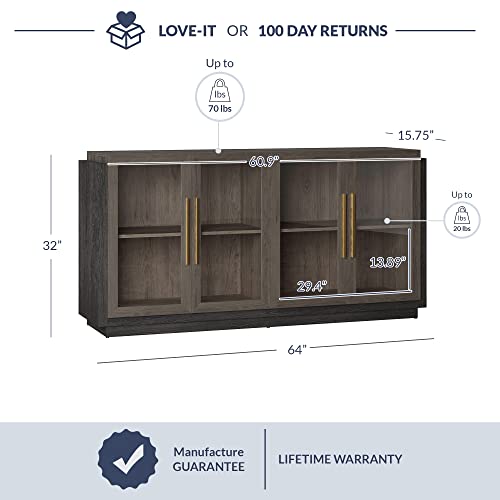 Belleze Sideboard Buffet Cabinet, Modern Wood Glass-Buffet-Sideboard With Storage, Console Table For Kitchen, Dinning Room, Living Room, Hallway, Or Entrance - Brixston (Brown) #TOP1