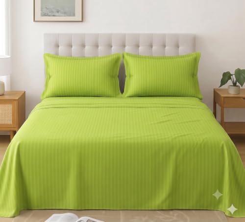 Image of Satin Striped Glace Cotton Double bedsheet with 2 Pillow Cover | Soft & Smooth Finish | Double Bed bedsheet 90 x 90 Inch | Pillow Cover 18 x 28 Inch | Breathable, Fade Resistant