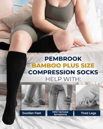 Image of Pembrook 3 Pairs Plus Size Compression Socks Wide Calf - Bamboo Viscose Compression Socks for Women Wide Calf