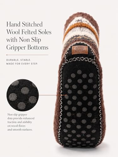 Image of Tibetan Socks Hand Knit Wool Fleece Lined Long Slipper Socks with Non Slip Soles
