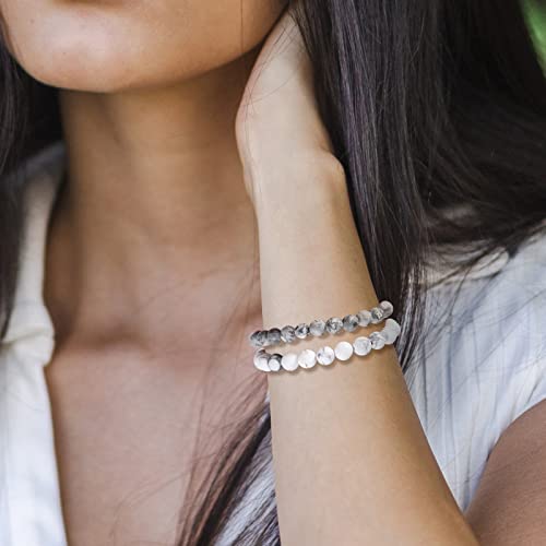 Bivei Beaded Bracelets Healing Crystals Natural Gemstone Semi Precious Handmade 8Mm Round Beads Stretch Bracelet For Man Women (White Howlite With Picasso Jasper Bracelets) #TOP7