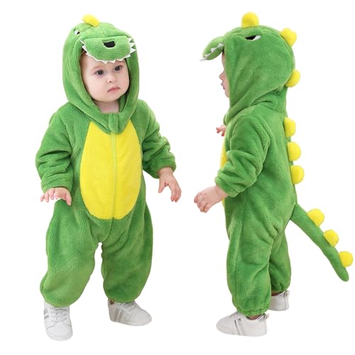 Image of TONWHAR Dinosaur Costume for Toddlers, Baby Animal Romper Halloween Dress Up Onesie for Boys Girls