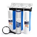 Aquaboon 3-Stage Whole House Water Filter System with 20x4.5 Sediment, Anti-Scale, Carbon Block Filters, Pressure Gauges & Release, Wrench, Bracket