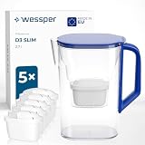 Wessper Wasserfilter Kanne f&uuml;r K&uuml;hlschrankt&uuml;r 2,7L set mit 6 filter - Blau