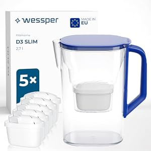 Wessper Wasserfilter Kanne für Kühlschranktür 2,7L set mit 6 filter - Blau