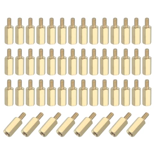 PATIKIL M2.5 x 10+5 mm Female Thread Hex Brass PCB Standoff, 50 Pcs for FPV Drone Quadcopter PCB Motherboard Steel Screw Nut Set Computer Electrical, Gold