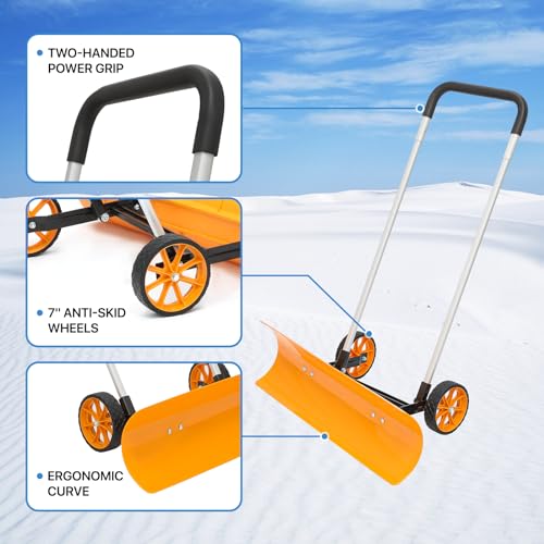 Monibloom A03-SP-001-38-ALM-YL Snow Pusher Shovel With Wheels thumb #3