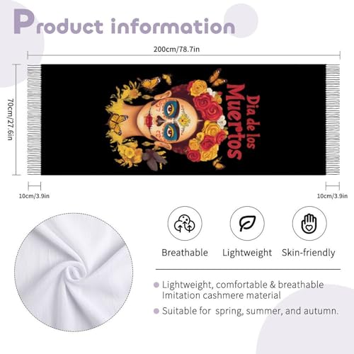 Celebrating Dia De Los Muertos Woman Scarf Soft Long Classic Tassel Edge Warm Scarf Fashion Shawl Wrap2