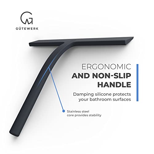 Gütewerk Shower Squeegee For Glass Doors, Rubber Window Squeegee, Small Squeegee For Shower Glass Door, Shower Glass Cleaner, Glass Shower Door Cleaner, Squeegee For Window Cleaning - Black - 9 Inch #TOP1