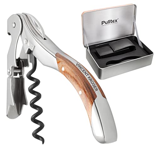 Pulltex Sommelier-Set 2-teilig Kellnermesser Toledo Rosewood Handle Rosen-Holz mit Laser-Gravur und schwarzem Kunstleder-Etui in edler Geschenk-Box Cover
