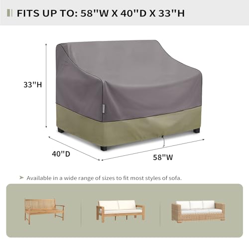 KylinLucky Outdoor Patio Sofa Cover fit 58 x 40 x 33 inch, 57 x 39, 56 x 38 Waterproof Weatherproof Heavy Duty 600D Garden Furniture Cover for Outside Sofa Couch by KylinLucky - Image 2
