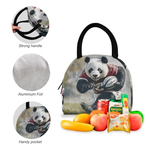 Backpack Lunch Box Set Large Capacity Travel Backpacks and Insulated Lunch Bag for Commute Hiking Picnic Football Player Panda Print4