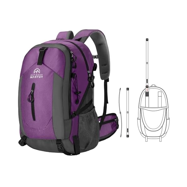 OutdoorMaster 50L Hiking Backpack with High Strength Aluminum Support, Lightweight Travel Daypack with Rain Cover, Waterproof Camping Bag for Men Women -Purple
