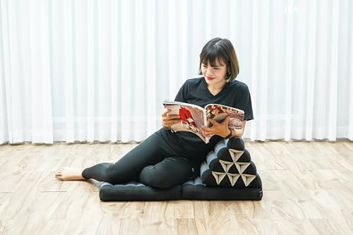 Image of LEEWADEE 2-Fold Mat with Triangle Cushion - Comfortable TV Pillow, Foldable Mattress with Cushion Made of Eco-Friendly Kapok, 45 x 20 inches, Blue