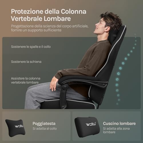 Sedia Gaming, Ampia Sedia da Ufficio Ergonomica Imbottita con Cuscino a Molla, Alta Capacità di Carico, Poltrona per Computer con Schienale Alto e Poggiapiedi, Tessuto a rete, Nero, GS11sz - Sedia gaming - Immagine 5