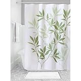 InterDesign Leaves Fabric Shower Curtain, Green/White