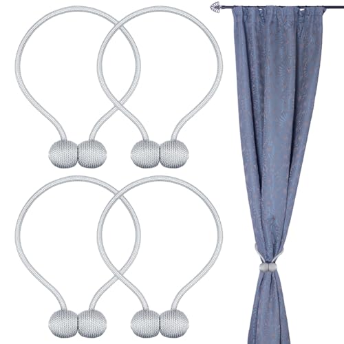 4 Pcs Silver Curtain Tie Back Magnetic Curtain Tiebacks,Magnetic Tie Backs for Curtains,European Drapes Clips Rope Holdbacks for Home Office Hotel Window Decorative Christmas Decorations