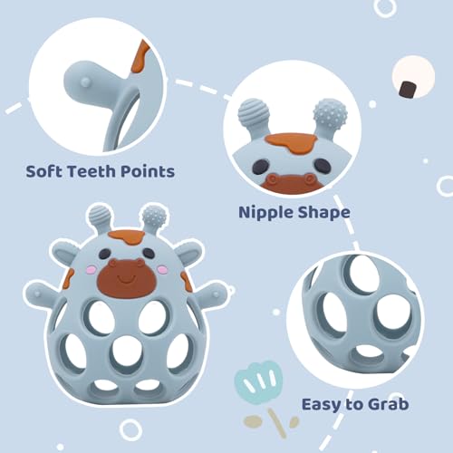 Image of Baby High Chair Toys Teething Chew - Baby Table Toys, High Chair Suction Toy Teething Toys Silicone Teethers, Food Grade Silicon for 6 12 18 Months Blue