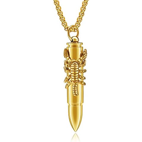 TEMICO Men's Stainless Steel Scorpion Bullet Pendant Urn Necklace For Ashes Cremation Memorial Jewelry Cover