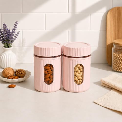 Image of Oval Window Plastic Storage Container | Airtight Kitchen Storage Containers | Containers for Kitchen Storage with Window for Snacks, Dry Fruits, Tea & Coffee (Multicolor) (800 ML - 2 piece)