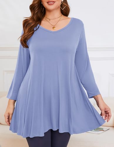 Image of LARACE Tunics 3 /4 Sleeve Plus Size Tops for Women V Neck Loose Fit Flowy Clothing for Leggings