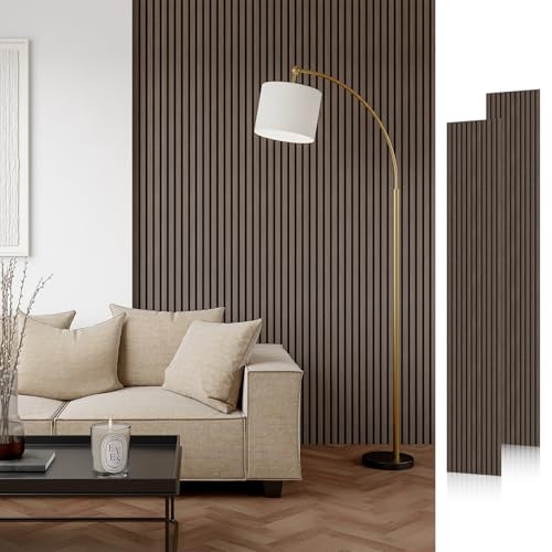 Smartstandard Wood Slat Acoustic Panels, 106" x 12.6" Each Soundpoof Wooden Slat Wall Panel - Walnut, 4 Pack