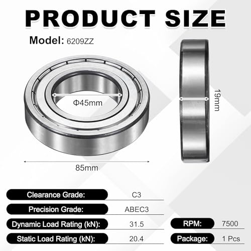 Rodamiento de bolas 6209ZZ para proyectos 3D y piezas de precisión 45mm 2