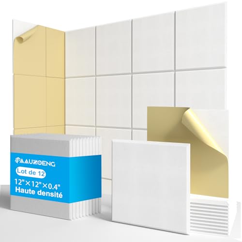 Panneaux Acoustiques Autoadhésifs 30x30cm • 12 Premium Panneaux Anti-Bruit 9mm • Kit Complet pour Studio Podcast/Home Cinéma/Salle de Streaming •...