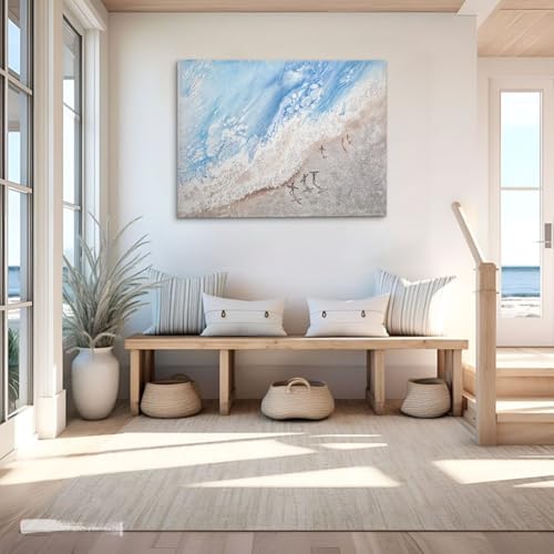 Arborus Handgemaltes Gemälde 75 x 100 cm Ölgemälde Wanddeko auf Leinwand Kunstwerk Strand Meer Wellen Wandgemälde Wand Kunst Wandbild für Schlafzimmer Esszimmer Deko Büro Deko Hotel Deko Küste Strand
