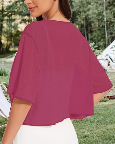 Image of Women Bolero Shrug Cardigan Open Front Cover Up Sheer Short Sleeve Kimonos for Evening Dress