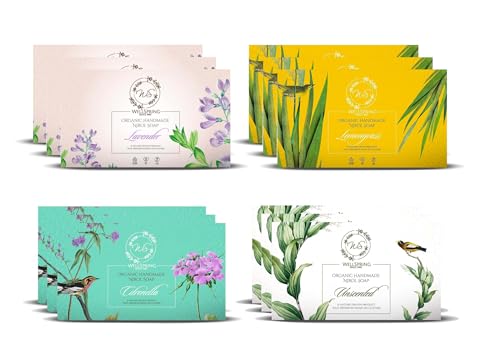 Image of Wellspring (Pack of 4x3) Natural Washing Laundry Soap Bar | Veg, Organic And Chemical Free| Baby Safe | For Sensitive Skin | Lemongrass, Lavender, Citronella & Unscented Fragrance