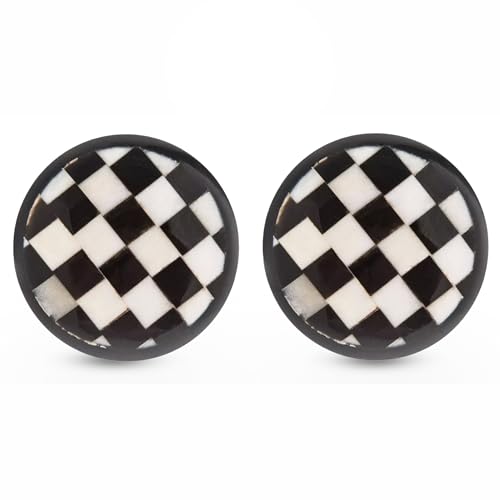 Black and White Checkerboard Round Knob, Dresser Hardware, Set of 2