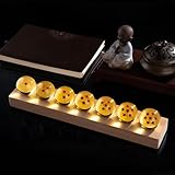FIYSON 7 piezas de bolas de dragón, bolas de dragón de 1 a 7 estrellas, bola de cristal 3D, luz nocturna de bola de cristal de 40 mm, con base de madera, lámpara LED de bola de dragón Z para fans de
