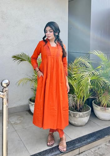 Image of MOKOSH Women's Cotton Kurta with Pant | Kurta Set | V Neck 3 /4 Sleeve Ethnic Suit | 2 Piece Outfit | Indian Kurta Outfit With Pant