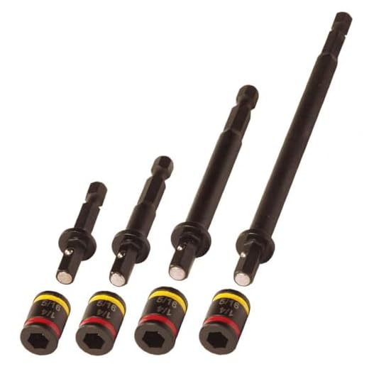 Malco C-RHEX 1/4",5/16 Magnetic Hex Driver, 2",2-5/8", 4", & 6" Lengths, 4 Piece Set, Cleanable, Reversible SAE Flip Sockets, Impact Hex Chuck Driver (MALCOMBO4)