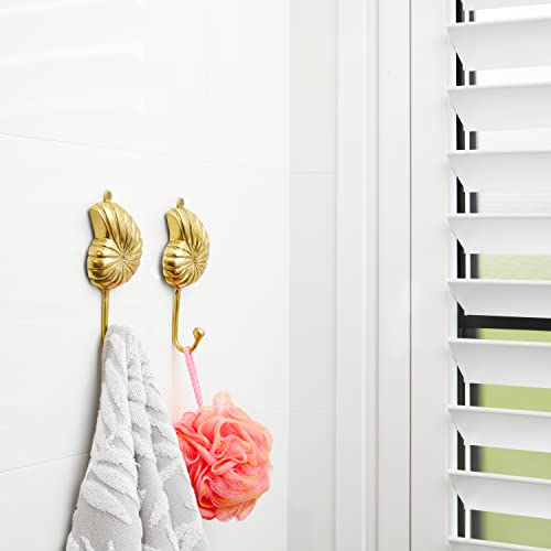 Coastiva Brass Nautilus Shell Decorative Wall Hook, Coastal Home Decor for Towel Holder in Bathroom, Wall Mounted Nautical Style Hooks for Hanging Coat, Robe, Bag, Scarves, Towels, Hat Purse and Key - Image 4