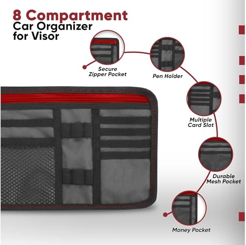 Image of Alaska 1-Pack Car Sun Visor Organizer | 8 Compartment Car Organizer for Visor | Car and SUV Organizer with Holder and Slots for Sunglasses, License, Registration, and More. (Grey)