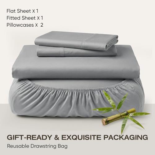 Image of Real 100% Viscose Derived from Bamboo Sheets Set Queen Size, Cooling & Silky Soft for Hot Sleeper, Luxury with Breathable & Moisture Wicking Fabric, 18 inch Deep Pocket with Corner Straps (Gray, Queen)