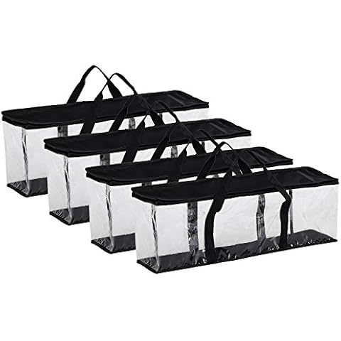 Fasmov Set of 4 DVD Storage Bags Hold up to 160 DVDs (40 Each Bag), Water Resistant DVD Holder Case with Handles, Transparent PVC Media Storage for DVDs, CDs, Video Games, Books Cover