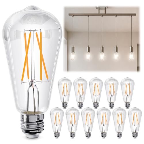 12-Pack E26 Medium Base Edison Bulbs 60 Watt LED Equivalent — Cozy 360° Vintage Edison Glow 2700K Soft Warm White, 600LM ST58 ST19 Light Bulbs, Clear Glass Filament for Pendant Chandelier Vanity Lamp