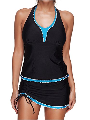 Ayliss Womens Swimsuit Halter Tankini Top and Skort Bottom Set Bathing Suits Black US 4-18 Ayliss Womens Swimsuit Halter Tankini Top and Skort Bottom Set Bathing Suits Black US 4-18