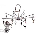 Folding Clothes Drying Rack,Thicken Stainless Steel Laundry Drying Rack,Portable Socks Hanger Underwear Hanger with 16 Clips for Drying Towels,Diapers,Bras,Baby Clothing,Underwear,Gloves and More