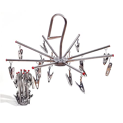 Folding Clothes Drying Rack,Thicken Stainless Steel Laundry Drying Rack,Portable Socks Hanger Underwear Hanger with 16 Clips for Drying Towels,Diapers,Bras,Baby Clothing,Underwear,Gloves and More