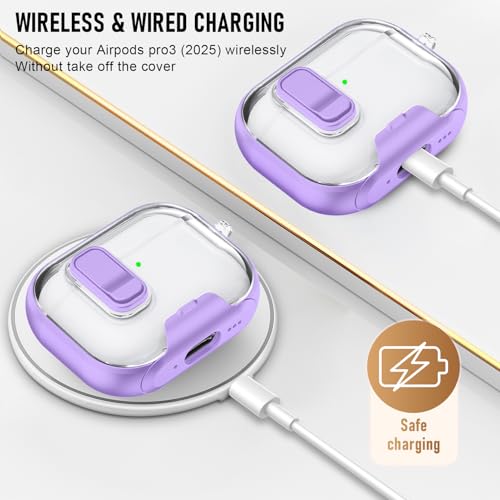 Image of Compatible Airpods Pro 3 Case (2025) with Phone Stand & Cleaner Kit,Print Soft Silicone Lock Clip Apple AirPods Pro 3rd Generation Case, Airpod Pro 3 Cover with Keychain for Women /Girls,Purple